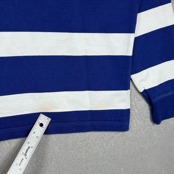 Polo Ralph Lauren Rugby Shirt Men's Medium White/ Blue Striped Long Sleeve RARE - Picture 10 of 12